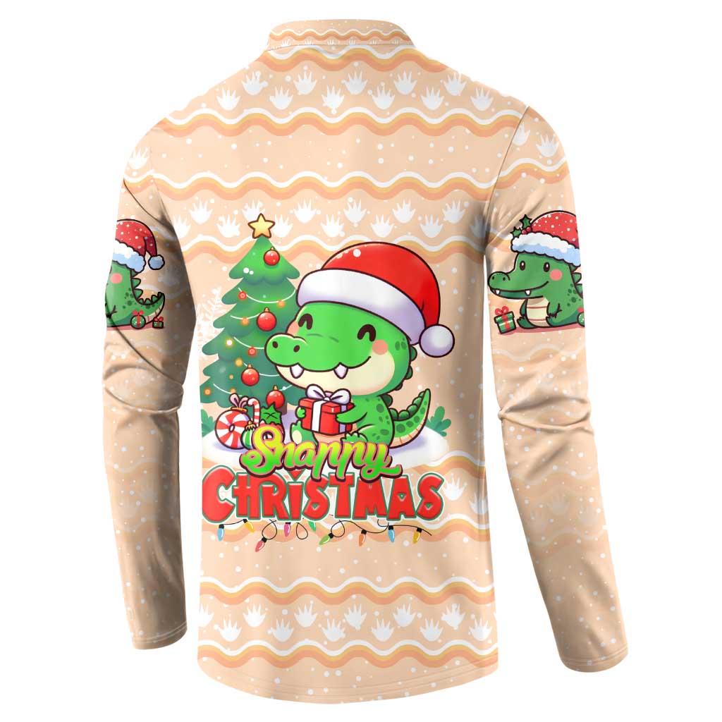 Crocodile Snappy Christmas Button Sweatshirt Cute Alligator Holiday Tree Cartoon Design - Wonder Print Shop