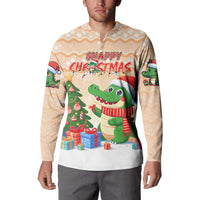 Crocodile Snappy Christmas Button Sweatshirt Cute Alligator Holiday Tree Cartoon Design - Wonder Print Shop