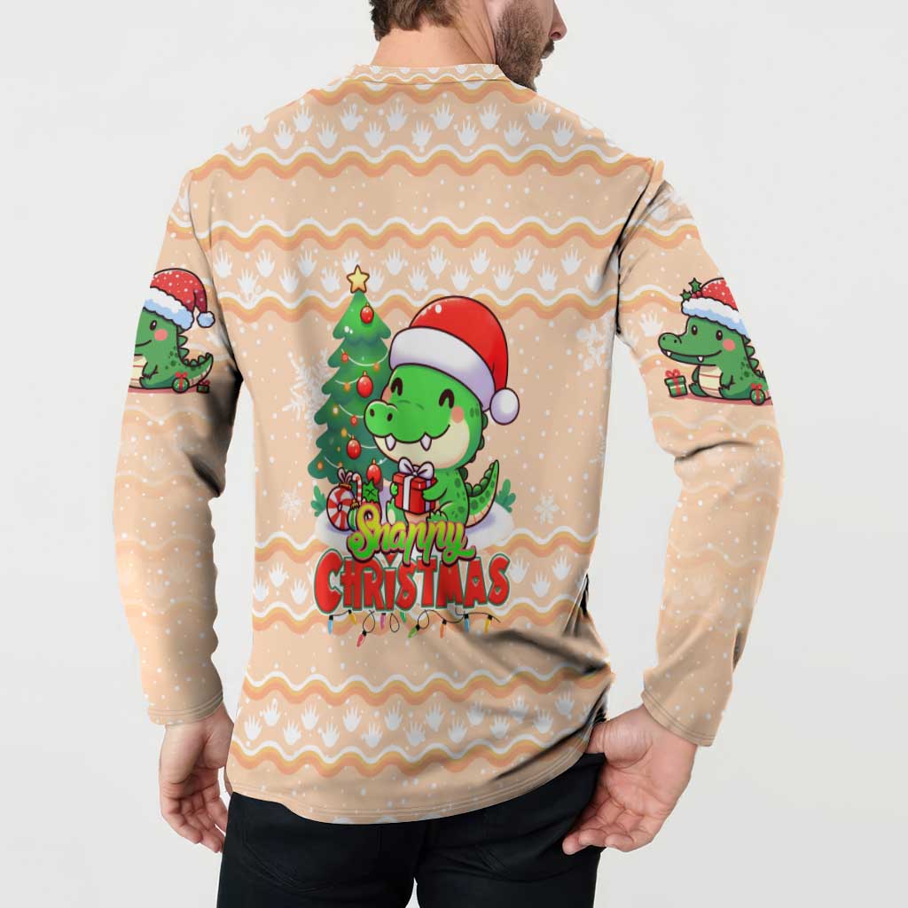 Crocodile Snappy Christmas Button Sweatshirt Cute Alligator Holiday Tree Cartoon Design - Wonder Print Shop