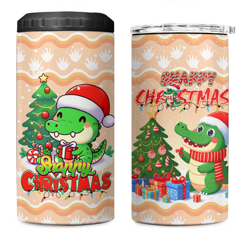 Crocodile Snappy Christmas 4 in 1 Can Cooler Tumbler Cute Alligator Holiday Tree Cartoon Design - Wonder Print Shop
