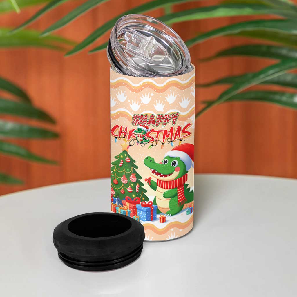 Crocodile Snappy Christmas 4 in 1 Can Cooler Tumbler Cute Alligator Holiday Tree Cartoon Design - Wonder Print Shop