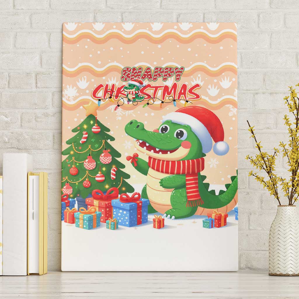 Crocodile Snappy Christmas Canvas Wall Art Cute Alligator Holiday Tree Cartoon Design - Wonder Print Shop