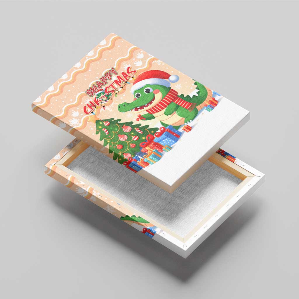 Crocodile Snappy Christmas Canvas Wall Art Cute Alligator Holiday Tree Cartoon Design - Wonder Print Shop