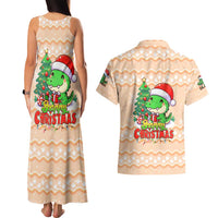 Crocodile Snappy Christmas Couples Matching Tank Maxi Dress and Hawaiian Shirt Cute Alligator Holiday Tree Cartoon Design - Wonder Print Shop