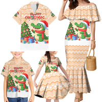 Crocodile Snappy Christmas Family Matching Mermaid Dress and Hawaiian Shirt Cute Alligator Holiday Tree Cartoon Design - Wonder Print Shop