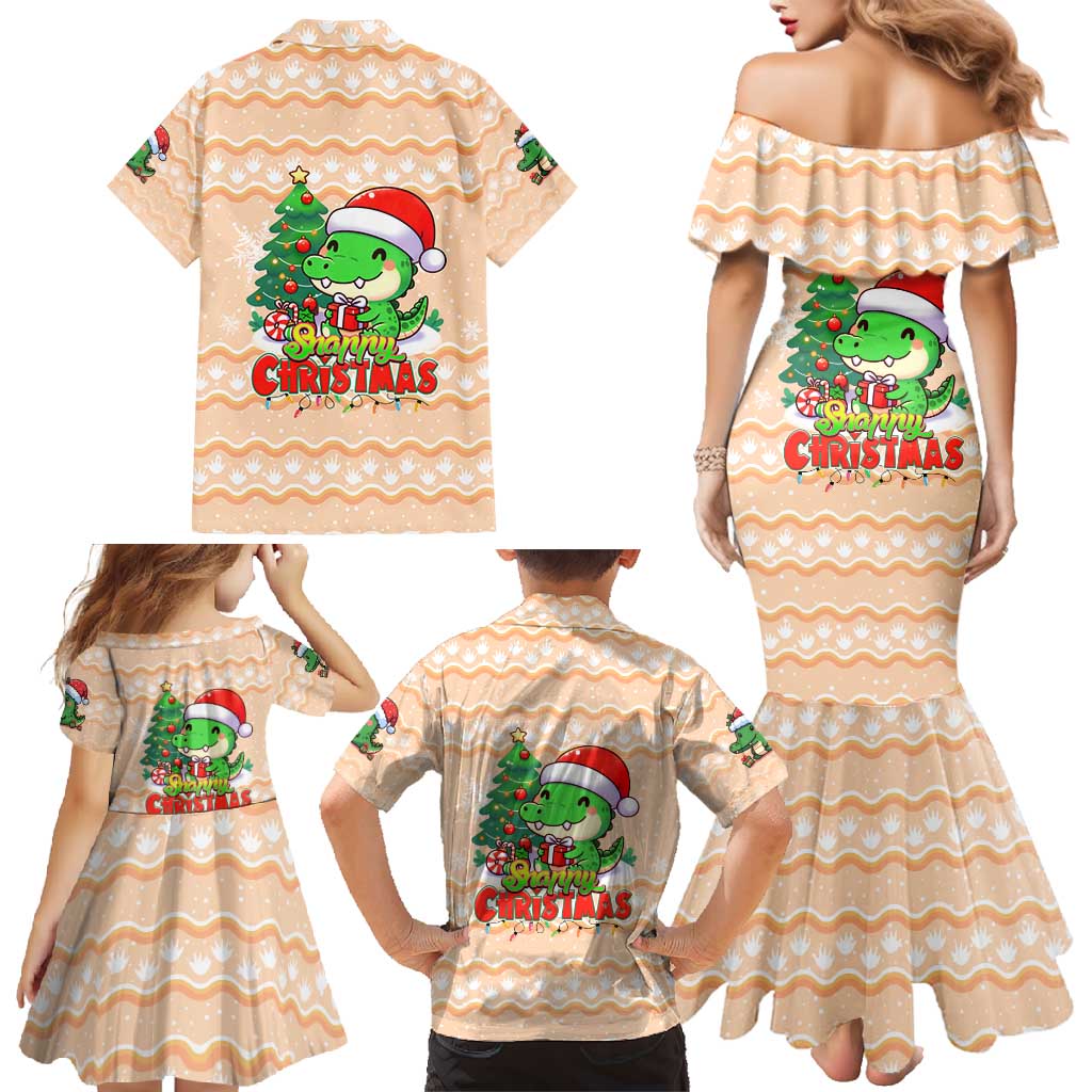 Crocodile Snappy Christmas Family Matching Mermaid Dress and Hawaiian Shirt Cute Alligator Holiday Tree Cartoon Design - Wonder Print Shop