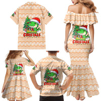 Crocodile Snappy Christmas Family Matching Mermaid Dress and Hawaiian Shirt Cute Alligator Holiday Tree Cartoon Design - Wonder Print Shop