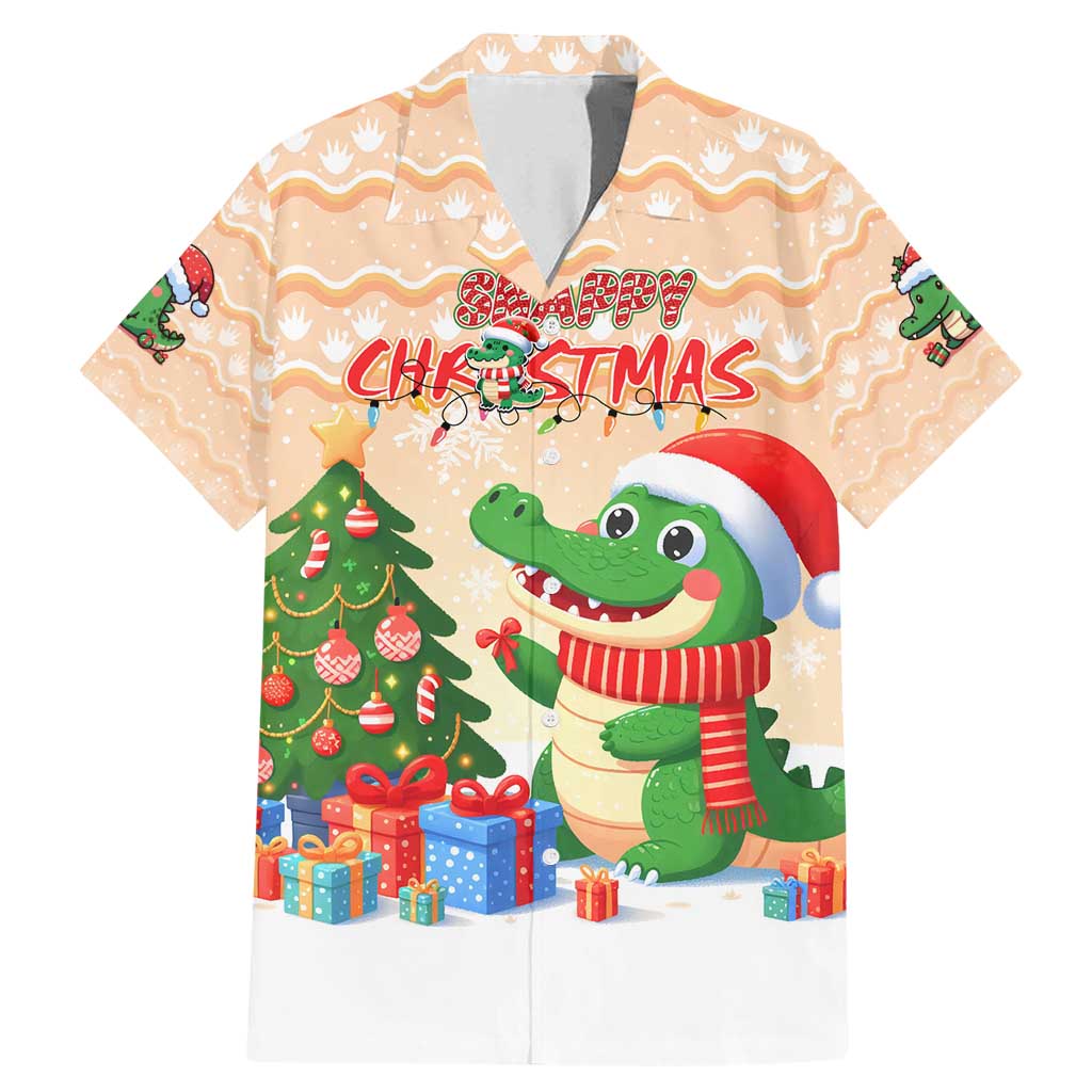 Crocodile Snappy Christmas Family Matching Mermaid Dress and Hawaiian Shirt Cute Alligator Holiday Tree Cartoon Design - Wonder Print Shop