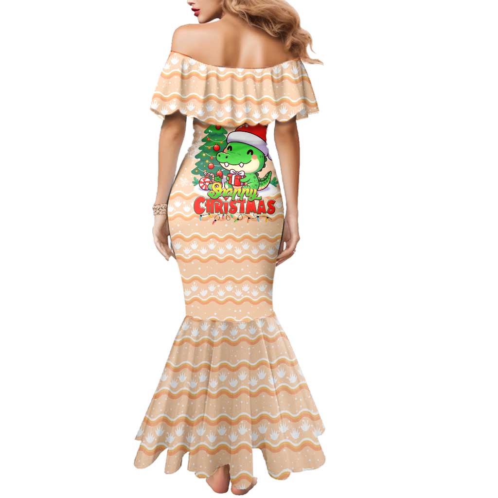 Crocodile Snappy Christmas Family Matching Mermaid Dress and Hawaiian Shirt Cute Alligator Holiday Tree Cartoon Design - Wonder Print Shop