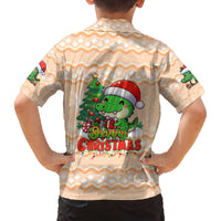 Crocodile Snappy Christmas Family Matching Off The Shoulder Long Sleeve Dress and Hawaiian Shirt Cute Alligator Holiday Tree Cartoon Design - Wonder Print Shop