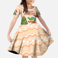 Crocodile Snappy Christmas Family Matching Off The Shoulder Long Sleeve Dress and Hawaiian Shirt Cute Alligator Holiday Tree Cartoon Design - Wonder Print Shop