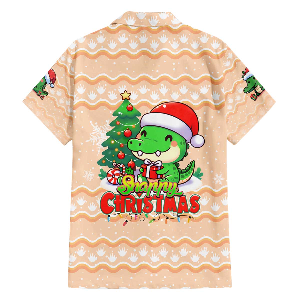Crocodile Snappy Christmas Family Matching Off The Shoulder Long Sleeve Dress and Hawaiian Shirt Cute Alligator Holiday Tree Cartoon Design - Wonder Print Shop