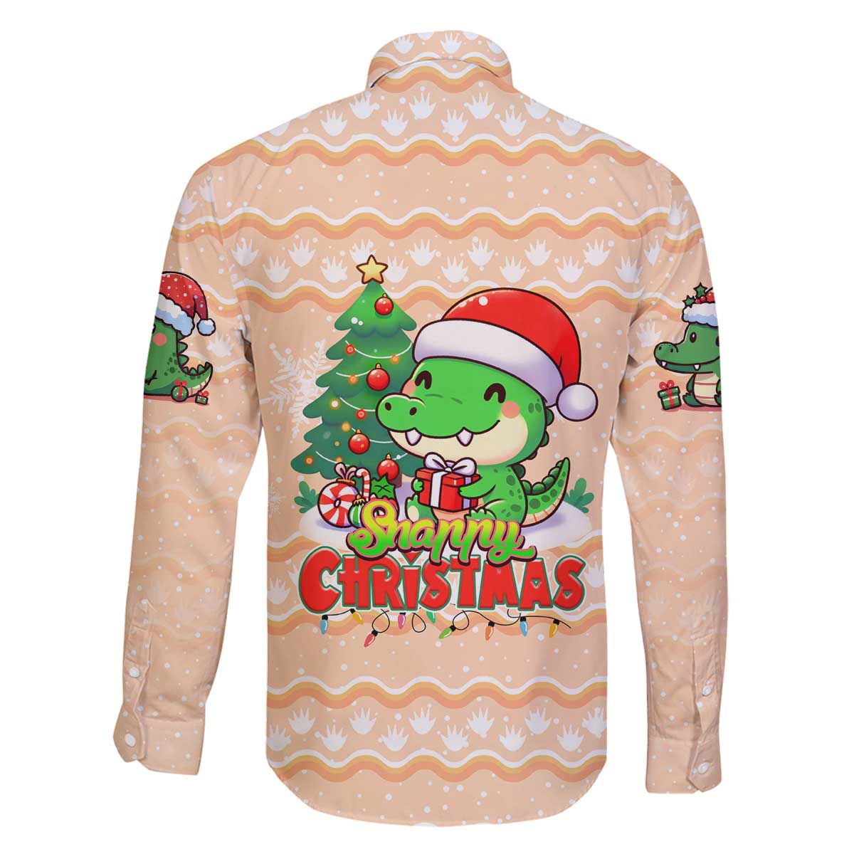 Crocodile Snappy Christmas Family Matching Off The Shoulder Long Sleeve Dress and Hawaiian Shirt Cute Alligator Holiday Tree Cartoon Design - Wonder Print Shop