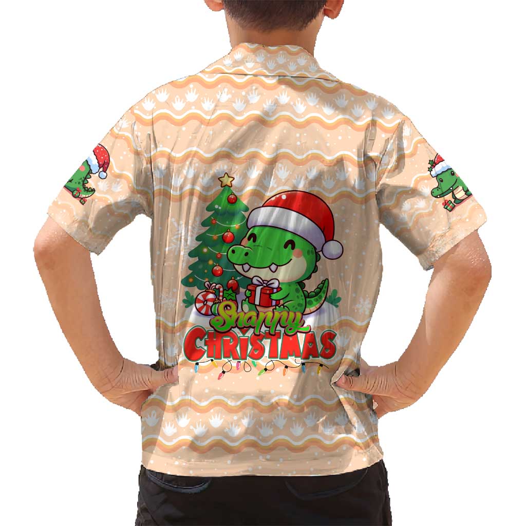 Crocodile Snappy Christmas Family Matching Off Shoulder Maxi Dress and Hawaiian Shirt Cute Alligator Holiday Tree Cartoon Design - Wonder Print Shop