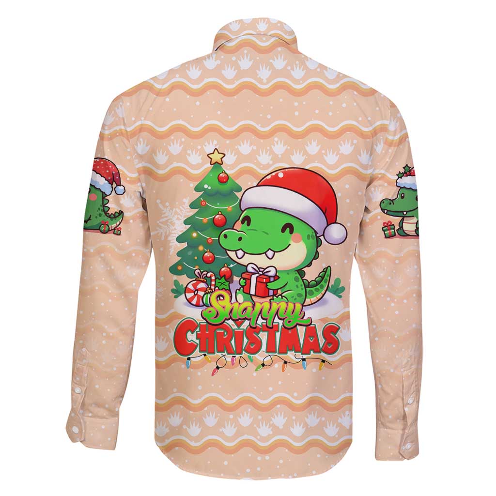 Crocodile Snappy Christmas Family Matching Off Shoulder Maxi Dress and Hawaiian Shirt Cute Alligator Holiday Tree Cartoon Design - Wonder Print Shop