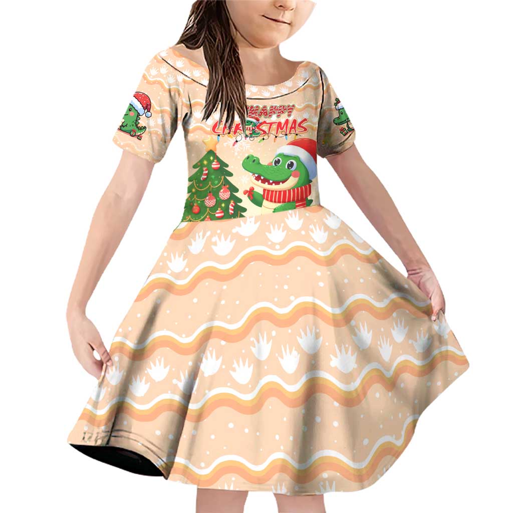 Crocodile Snappy Christmas Family Matching Off Shoulder Short Dress and Hawaiian Shirt Cute Alligator Holiday Tree Cartoon Design - Wonder Print Shop