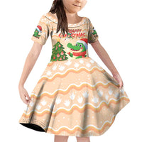 Crocodile Snappy Christmas Family Matching Off Shoulder Short Dress and Hawaiian Shirt Cute Alligator Holiday Tree Cartoon Design - Wonder Print Shop