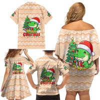 Crocodile Snappy Christmas Family Matching Off Shoulder Short Dress and Hawaiian Shirt Cute Alligator Holiday Tree Cartoon Design - Wonder Print Shop