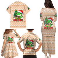 Crocodile Snappy Christmas Family Matching Puletasi and Hawaiian Shirt Cute Alligator Holiday Tree Cartoon Design - Wonder Print Shop