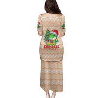 Crocodile Snappy Christmas Family Matching Puletasi and Hawaiian Shirt Cute Alligator Holiday Tree Cartoon Design - Wonder Print Shop