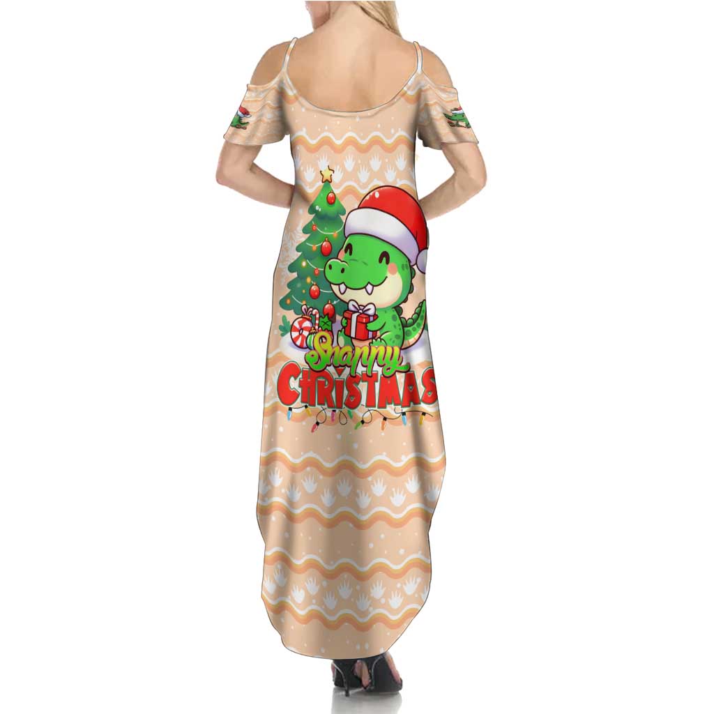 Crocodile Snappy Christmas Family Matching Summer Maxi Dress and Hawaiian Shirt Cute Alligator Holiday Tree Cartoon Design - Wonder Print Shop