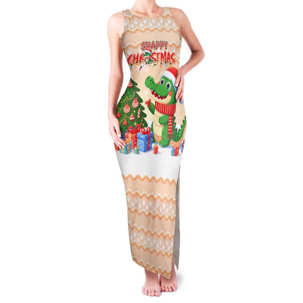 Crocodile Snappy Christmas Family Matching Tank Maxi Dress and Hawaiian Shirt Cute Alligator Holiday Tree Cartoon Design - Wonder Print Shop