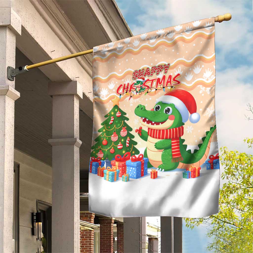 Crocodile Snappy Christmas Garden Flag Cute Alligator Holiday Tree Cartoon Design - Wonder Print Shop