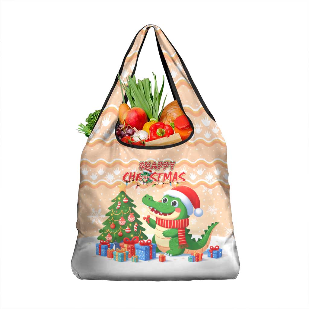 Crocodile Snappy Christmas Grocery Bag Cute Alligator Holiday Tree Cartoon Design - Wonder Print Shop