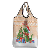 Crocodile Snappy Christmas Grocery Bag Cute Alligator Holiday Tree Cartoon Design - Wonder Print Shop