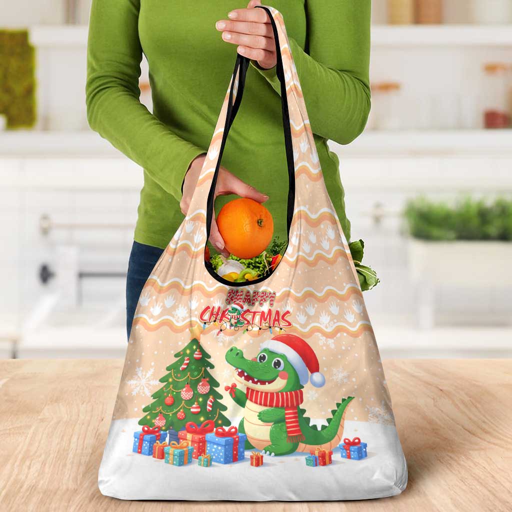 Crocodile Snappy Christmas Grocery Bag Cute Alligator Holiday Tree Cartoon Design - Wonder Print Shop