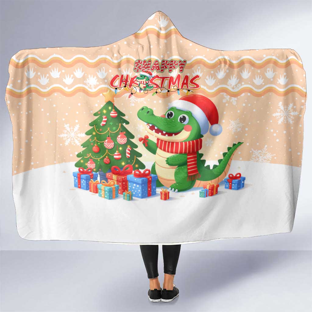 Crocodile Snappy Christmas Hooded Blanket Cute Alligator Holiday Tree Cartoon Design - Wonder Print Shop