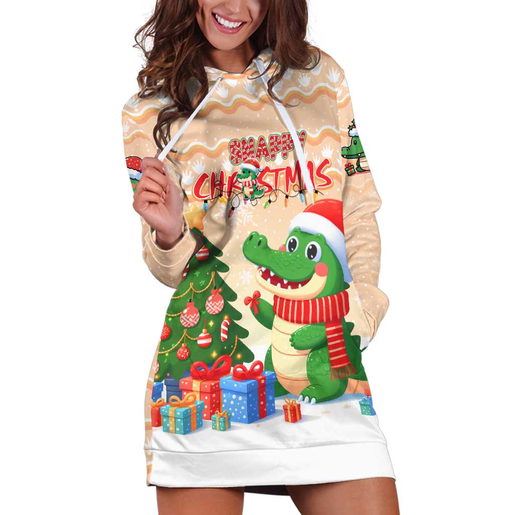 Crocodile Snappy Christmas Hoodie Dress Cute Alligator Holiday Tree Cartoon Design - Wonder Print Shop