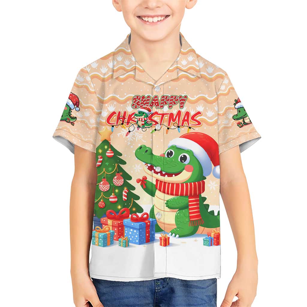Crocodile Snappy Christmas Kid Hawaiian Shirt Cute Alligator Holiday Tree Cartoon Design - Wonder Print Shop