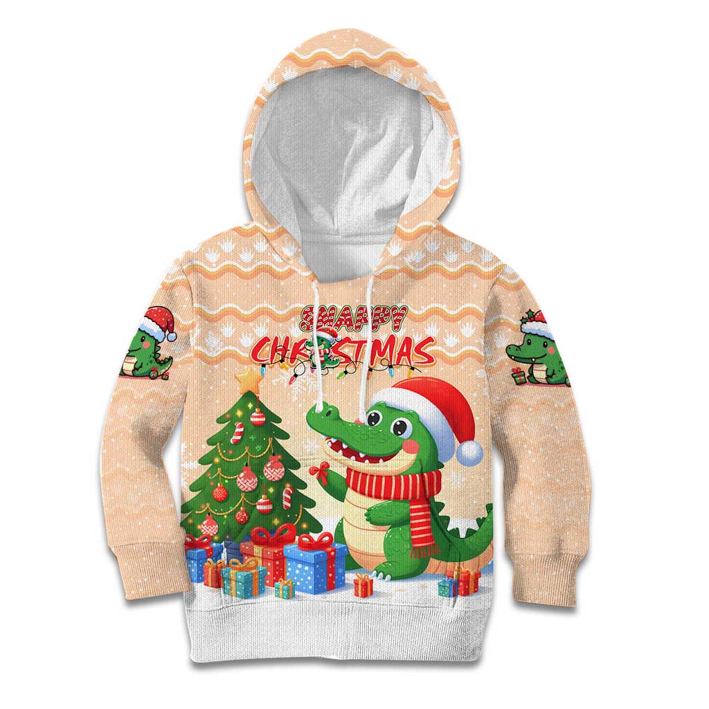 Crocodile Snappy Christmas Kid Hoodie Cute Alligator Holiday Tree Cartoon Design - Wonder Print Shop