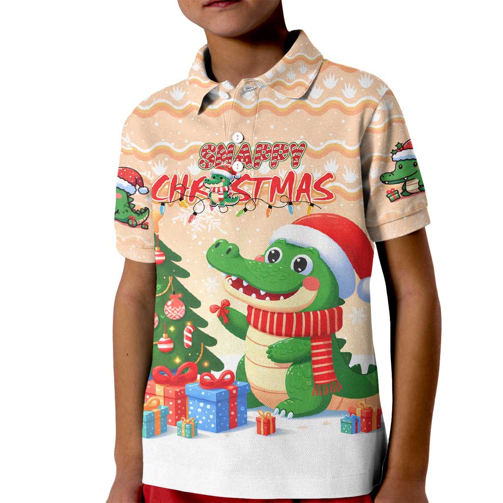 Crocodile Snappy Christmas Kid Polo Shirt Cute Alligator Holiday Tree Cartoon Design - Wonder Print Shop