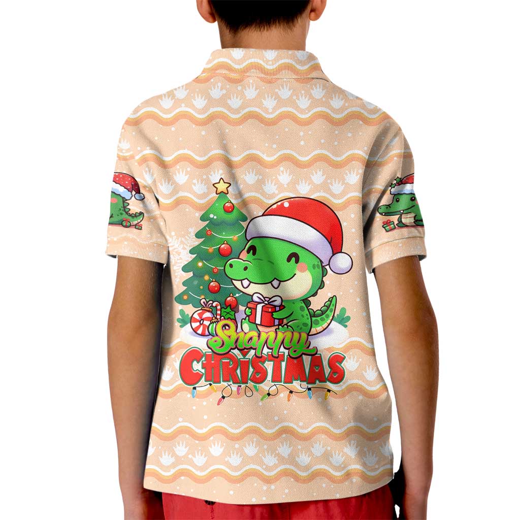Crocodile Snappy Christmas Kid Polo Shirt Cute Alligator Holiday Tree Cartoon Design - Wonder Print Shop