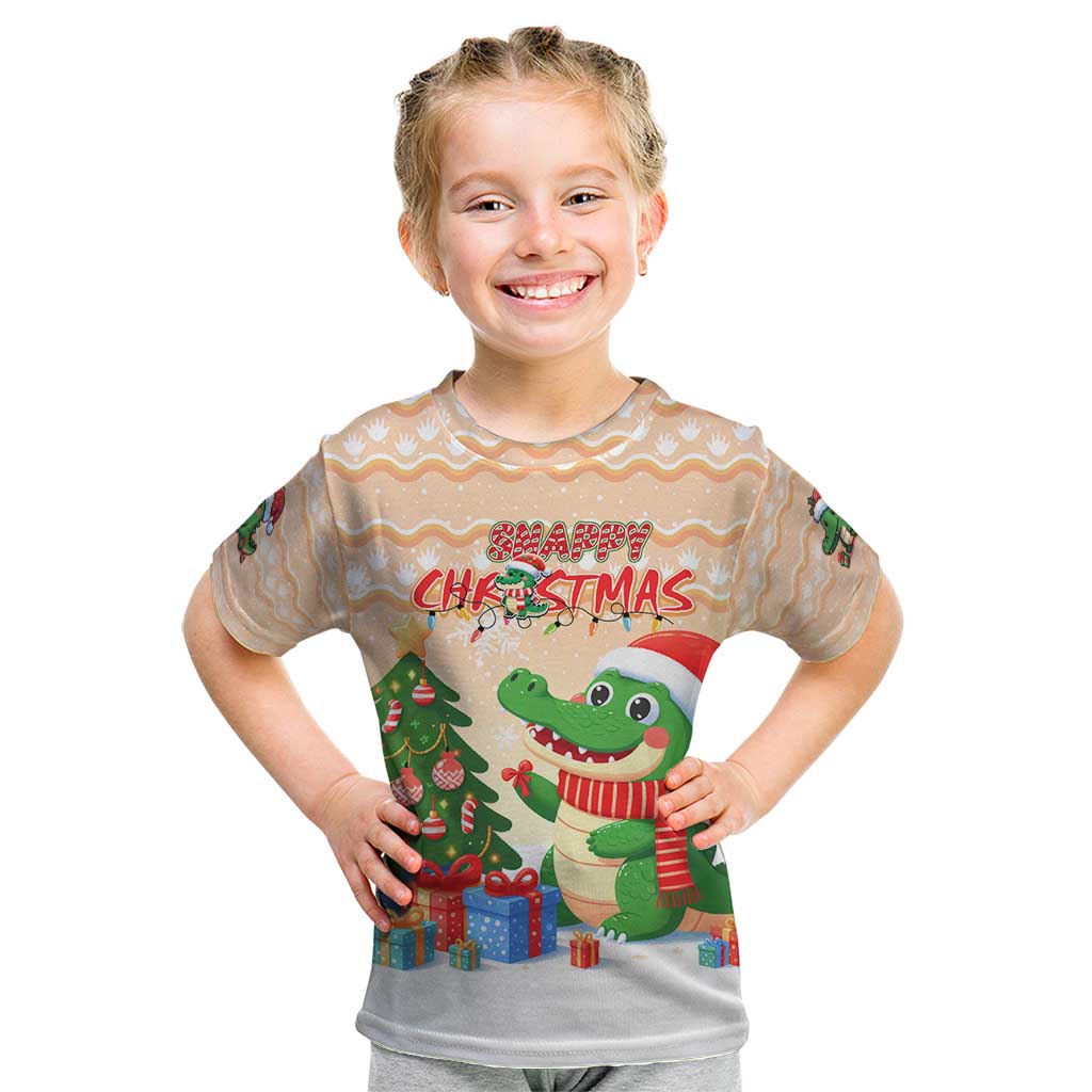 Crocodile Snappy Christmas Kid T Shirt Cute Alligator Holiday Tree Cartoon Design - Wonder Print Shop