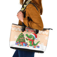 Crocodile Snappy Christmas Leather Tote Bag Cute Alligator Holiday Tree Cartoon Design - Wonder Print Shop