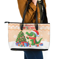 Crocodile Snappy Christmas Leather Tote Bag Cute Alligator Holiday Tree Cartoon Design - Wonder Print Shop