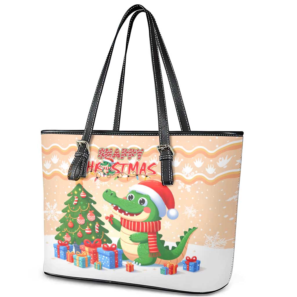 Crocodile Snappy Christmas Leather Tote Bag Cute Alligator Holiday Tree Cartoon Design - Wonder Print Shop