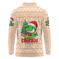 Crocodile Snappy Christmas Long Sleeve Polo Shirt Cute Alligator Holiday Tree Cartoon Design - Wonder Print Shop