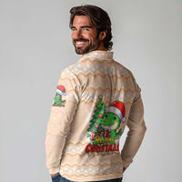 Crocodile Snappy Christmas Long Sleeve Polo Shirt Cute Alligator Holiday Tree Cartoon Design - Wonder Print Shop