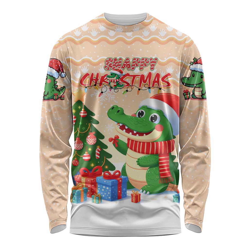 Crocodile Snappy Christmas Long Sleeve Shirt Cute Alligator Holiday Tree Cartoon Design - Wonder Print Shop
