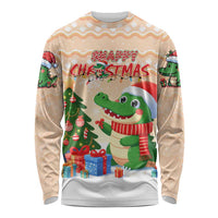 Crocodile Snappy Christmas Long Sleeve Shirt Cute Alligator Holiday Tree Cartoon Design - Wonder Print Shop