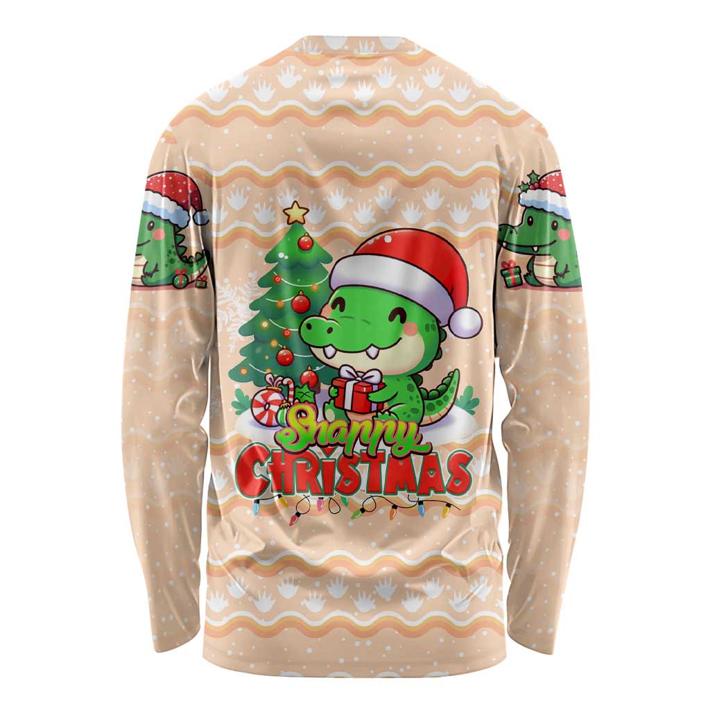 Crocodile Snappy Christmas Long Sleeve Shirt Cute Alligator Holiday Tree Cartoon Design - Wonder Print Shop