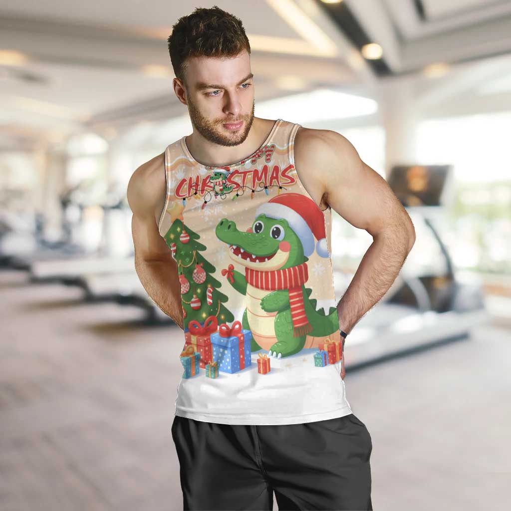 Crocodile Snappy Christmas Men Tank Top Cute Alligator Holiday Tree Cartoon Design - Wonder Print Shop