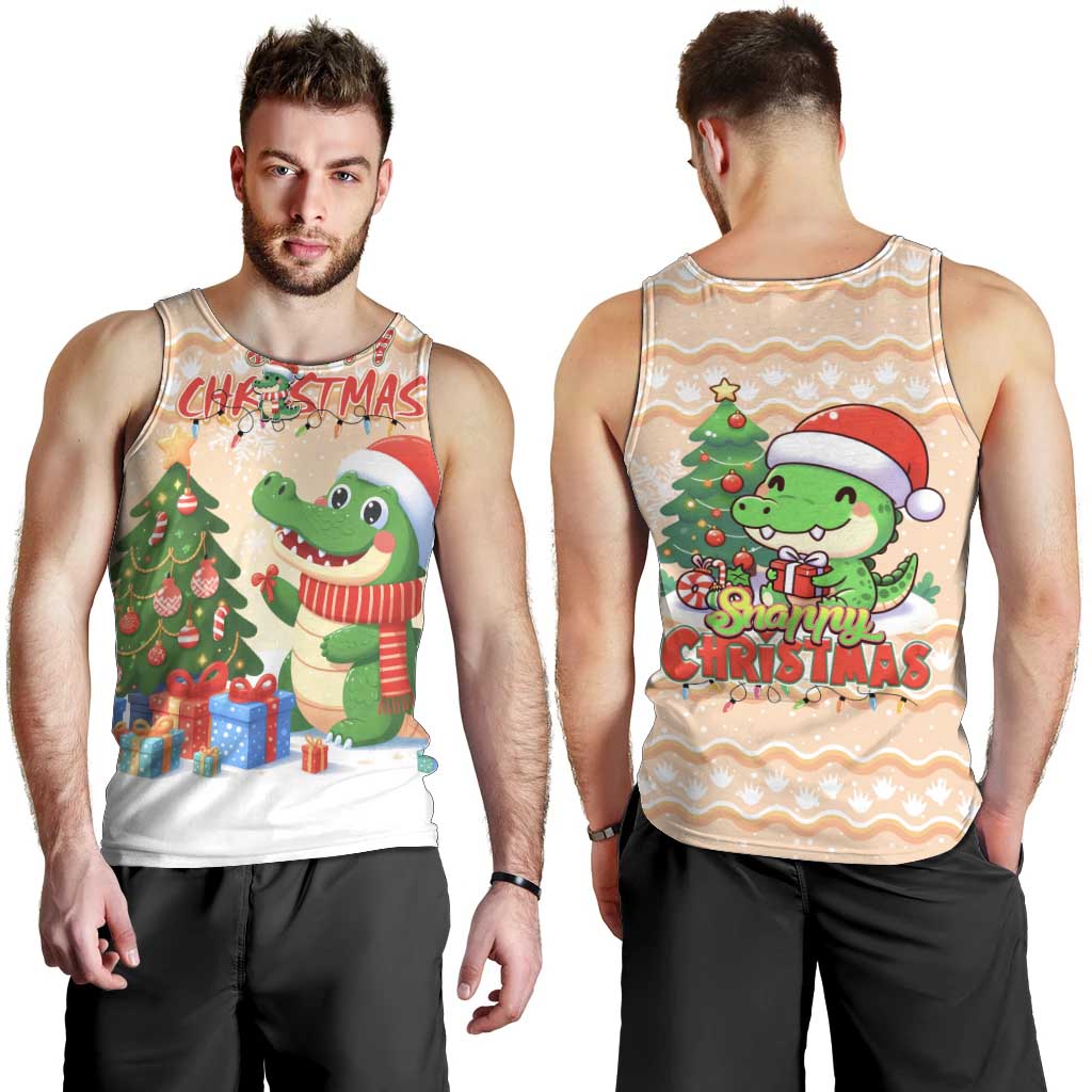 Crocodile Snappy Christmas Men Tank Top Cute Alligator Holiday Tree Cartoon Design - Wonder Print Shop