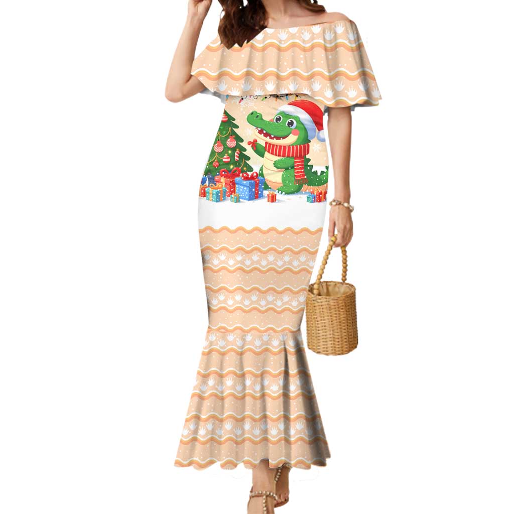 Crocodile Snappy Christmas Mermaid Dress Cute Alligator Holiday Tree Cartoon Design - Wonder Print Shop