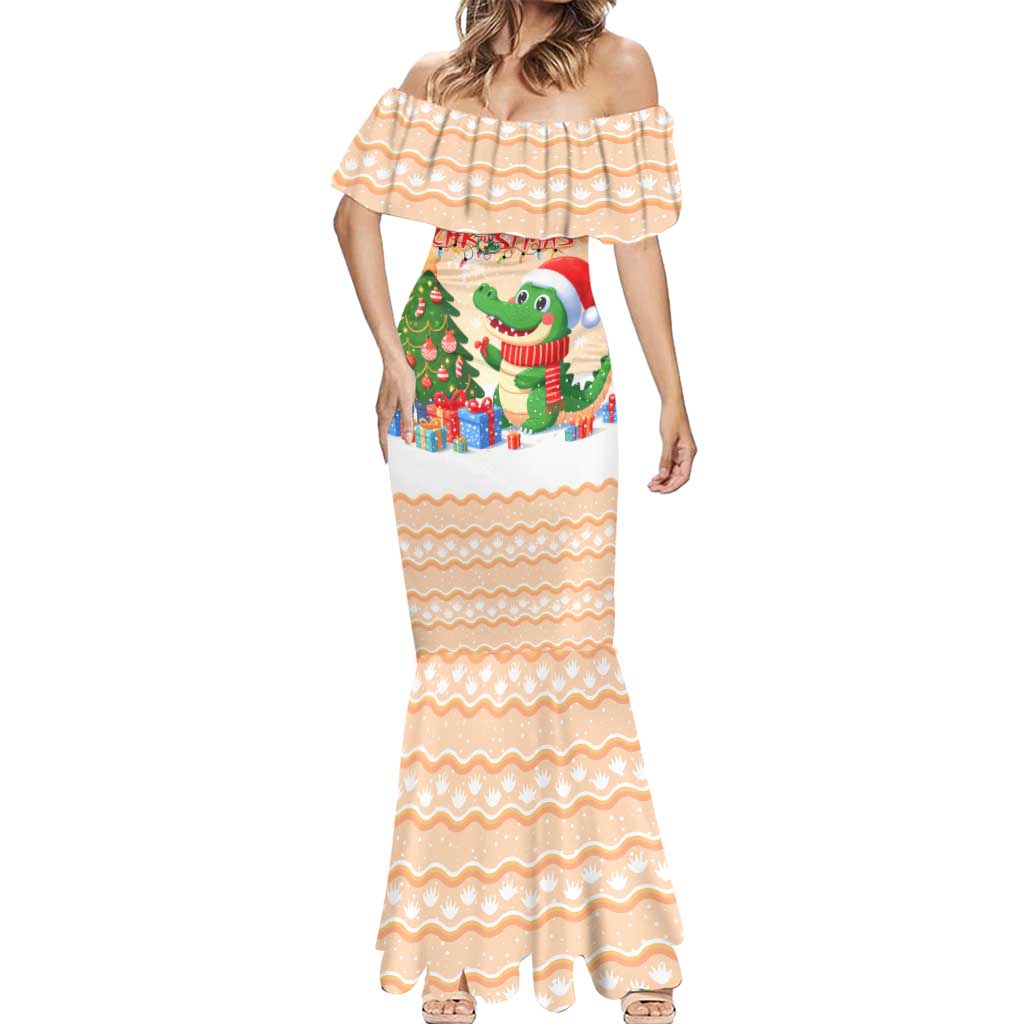 Crocodile Snappy Christmas Mermaid Dress Cute Alligator Holiday Tree Cartoon Design - Wonder Print Shop