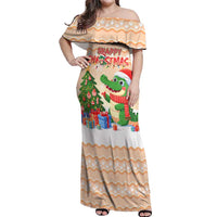 Crocodile Snappy Christmas Off Shoulder Maxi Dress Cute Alligator Holiday Tree Cartoon Design - Wonder Print Shop